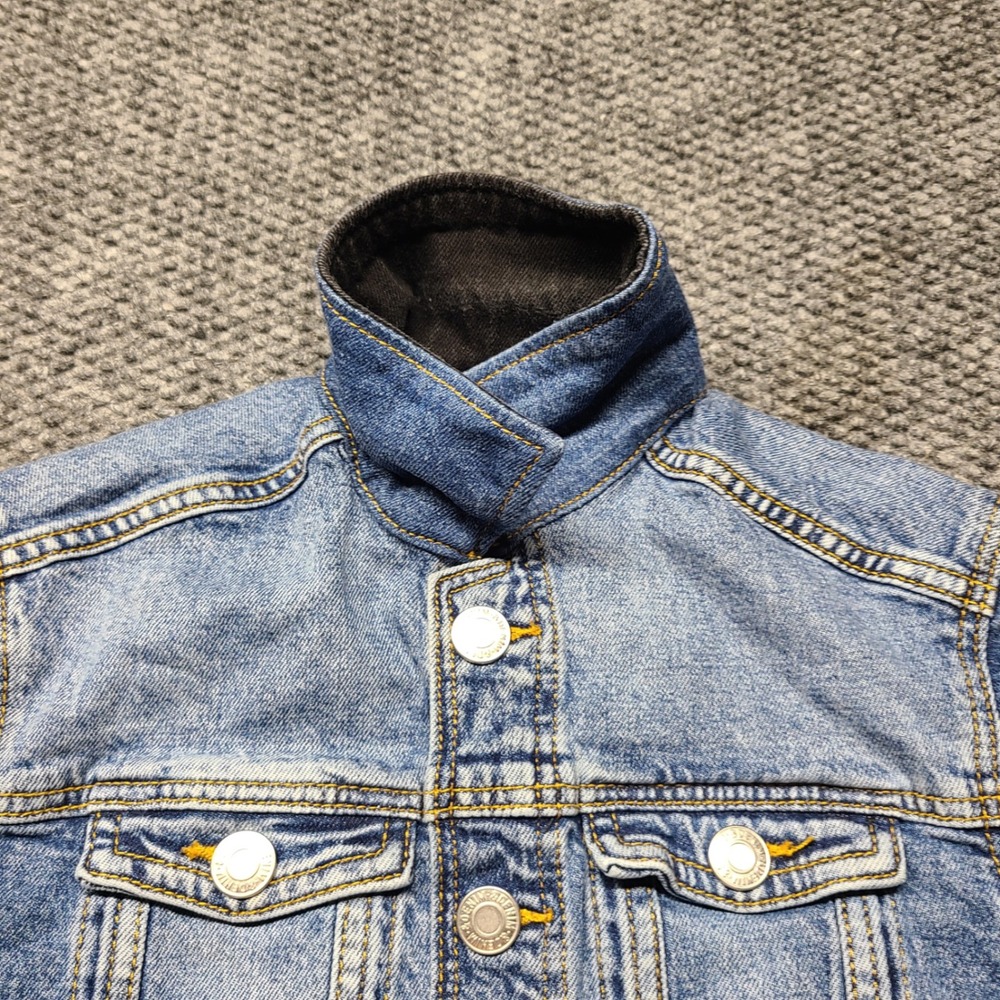 HM Kids Blue Denim Jacket Black Corduroy Collar Snap Front Size 3-4T 912939 - Picture 3 of 9